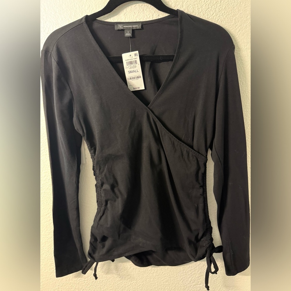 INC International Concepts Black V-Neck Blouse